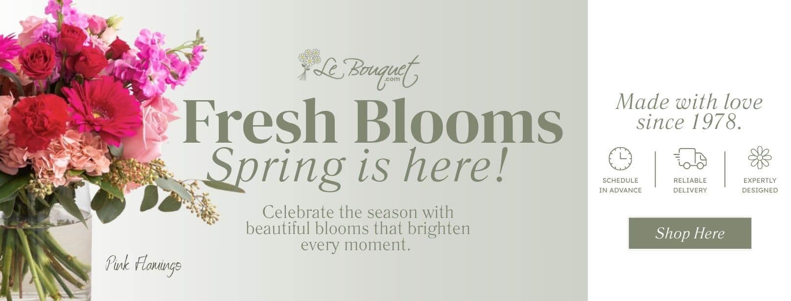 Fresh spring flower bouquet with roses, gerbera and seasonal blooms by Montreal florist Le Bouquet