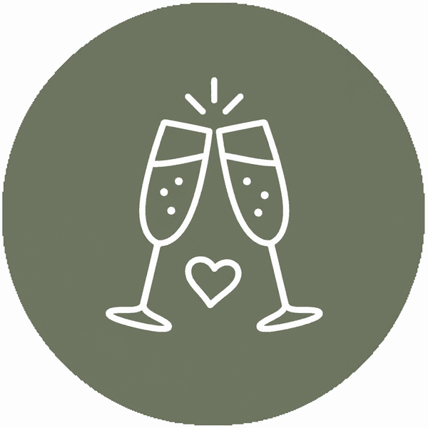 Anniversary flowers icon with two champagne glasses and a heart