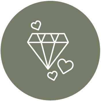 Diamond and hearts icon representing anniversary flowers