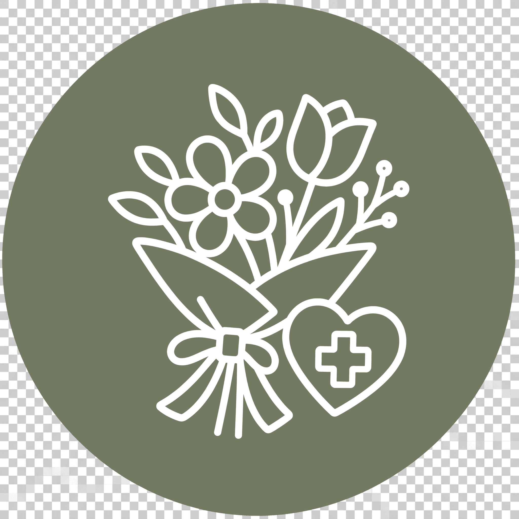 Get well soon flowers icon with bouquet and medical heart symbol