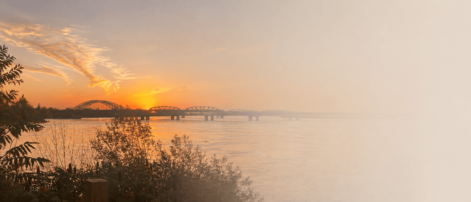 Sunset over the LaSalle waterfront and bridge in Montreal