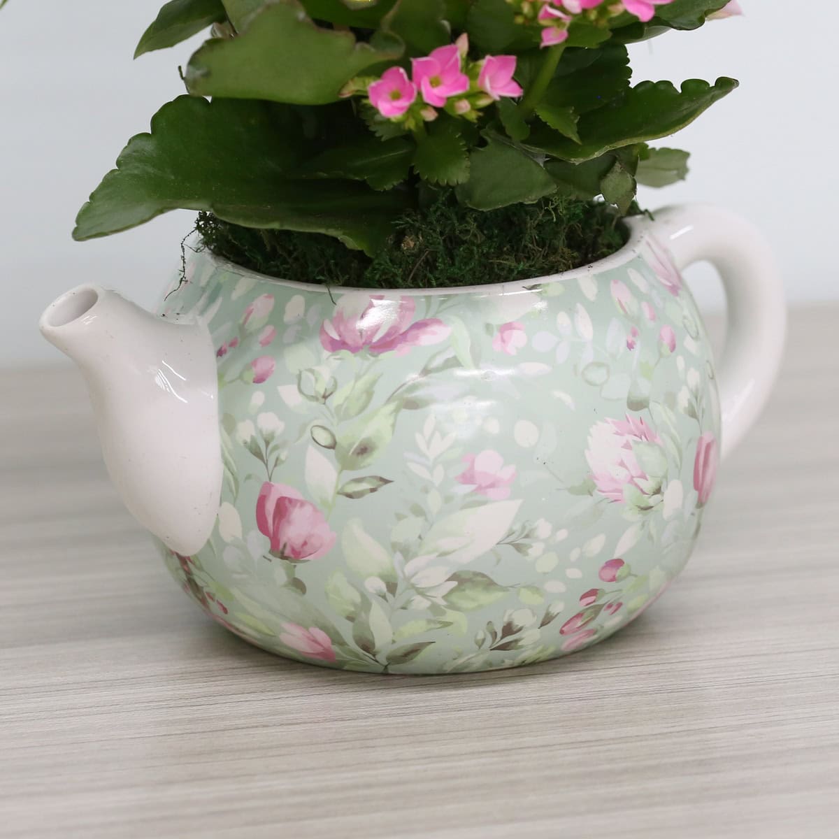 Close-up of jacquard floral teapot planter ceramic design