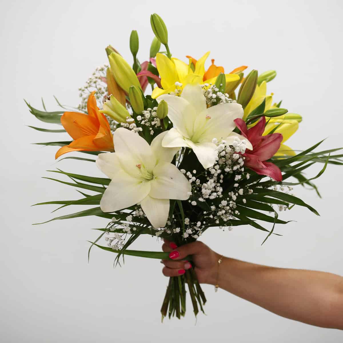 Standard hand-tied colourful Asiatic lily bouquet